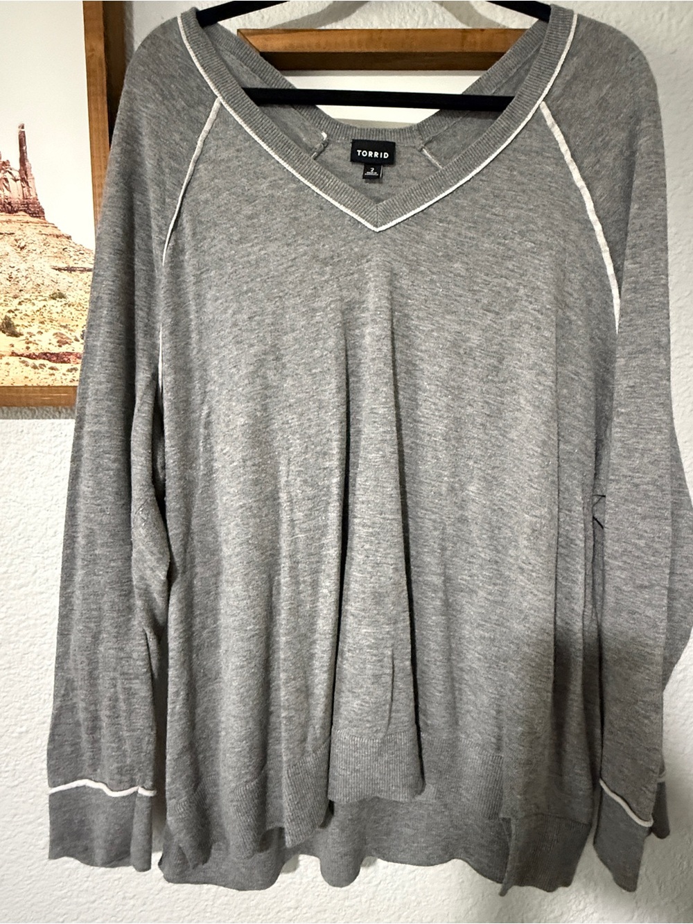 Torrid Gray Varsity Inspired Lightweight V-Neck Sweater Size 2X